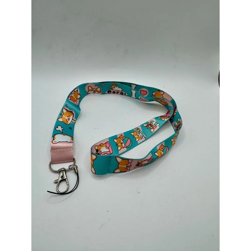 Corgi‎ Neck Lanyard One Size Teal Pink Summer Dog Print ID Key Badge Holder
